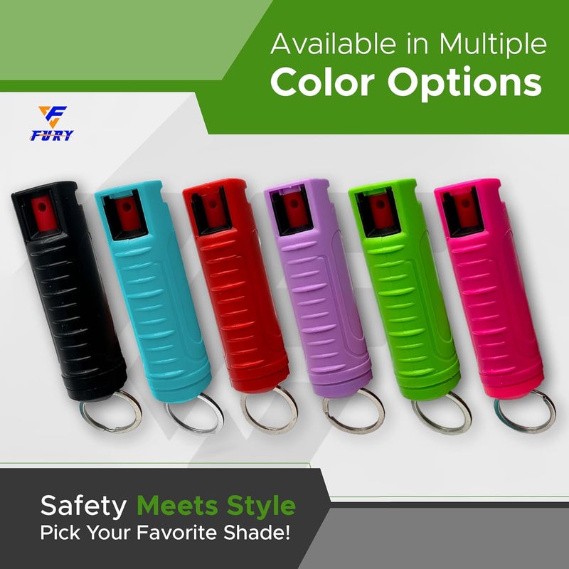 Fury Hardshell Pepper Spray - 12Ft Range, Max Strength, UV Dye Identifier, Anti-Leak & Anti-Misfire, Slidetop Trigger, Belt Clip & Key Ring, Multiple Color Options, Self-Defense Spray - Image 5